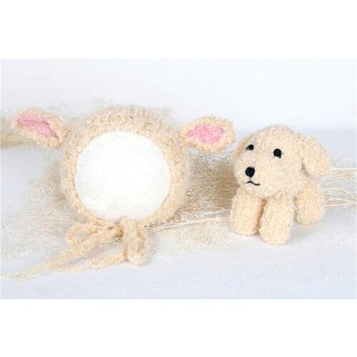 Baby boy Puppy hat and toy Newborn dog bonnet Baby boy bonnet with Puppy toy Newborn photography props