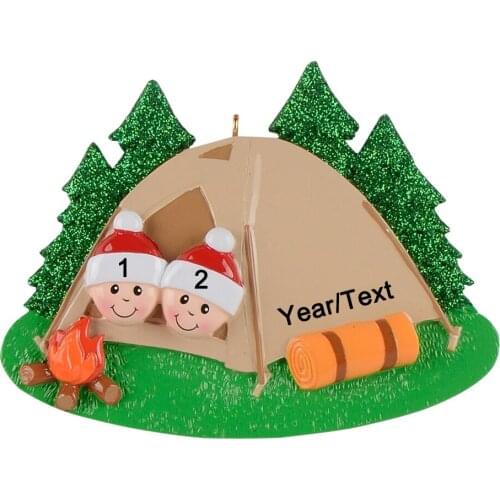 Personalized Family of 2 Camping Tent Ornament Christmas Tree Decoration Campfire Outdoor Fun Activity Vacation Keepsake Gift