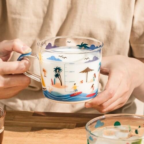 Ins Popular Breakfast Milk Coffee Cup Large Capacity 500ML Summer Juicy Mug With Handgrip Scale