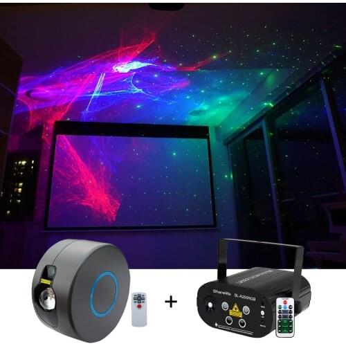 Sharelife 2pcs Set Fantasy Starry Sky + RGB Aurora Laser Star Projector Stage Lighting Home Party Wall Mood Kid Bedding Lamp