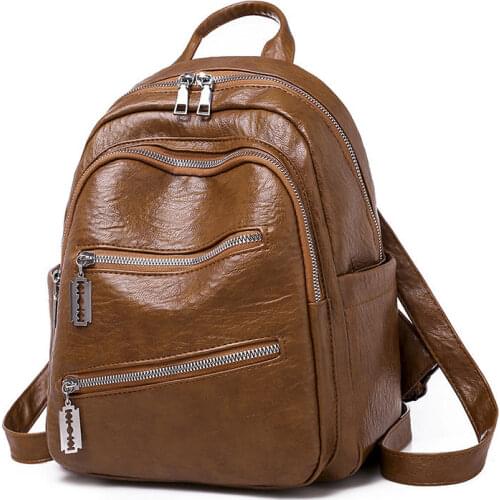PU Ladies Leather Backpacks Female Business Bags Teenage Girls School Bags Casual Women Shoulder Backpack Girls Laptop Book Bag