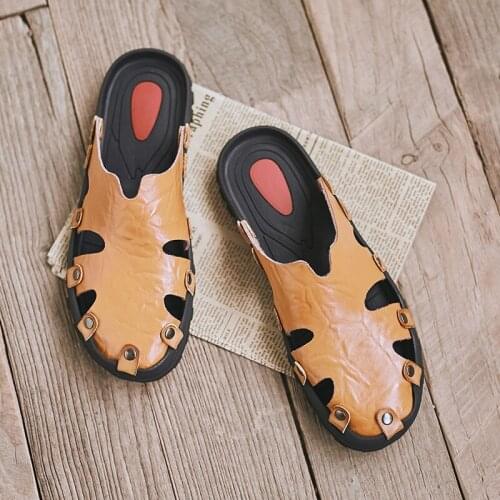 New summer men slippers 39 sandals leather casual lightweight breathable beach designer fashion mens outdoor slides High Quality