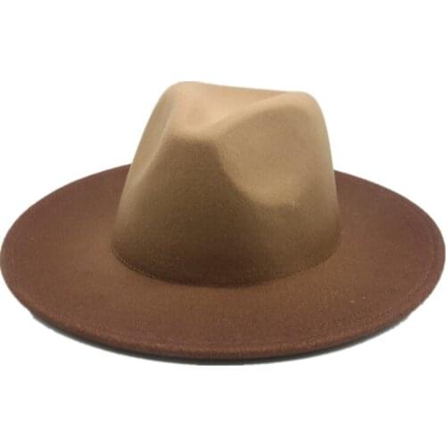 2021 fedora hat women Wide Brim Gradient color designed panama vintage jazz cap cowboy cowgirl hats for women sombreros de mujer