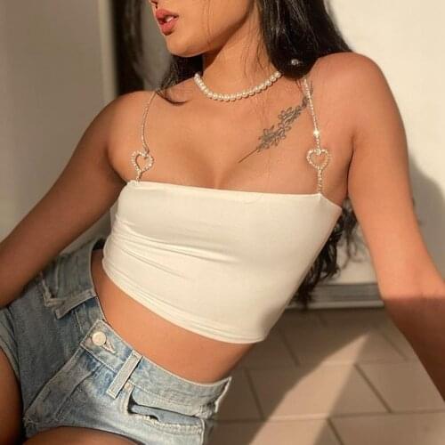 Y2k Fashion Heart Diamond Sling Tops Women 2021 Sexy Corset Slim Solid Backless Vest Harajuku Sleeveless Camis Summer Streetwear