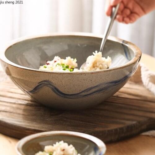 9 Inches Japanese Ceramic Rice Bowl Home Retro Noodle Soup Fruit Salad Dessert Bowl Hotel Restaurant Tableware Kitchen Supplies