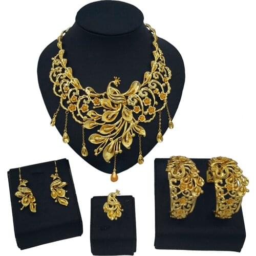 Yulaili Fashion Luxury Wedding Jewelry Sets Gold Color Necklace Earrings Bracelet Ring Dubai Gold Bridal Jewelery Accessories