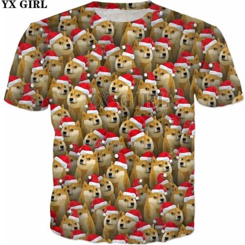 YX GIRL 2018 Christmas New style summer t shirt Head doge God dog shiba inu Collage Print 3d Mens Womens Casual T-Shirt