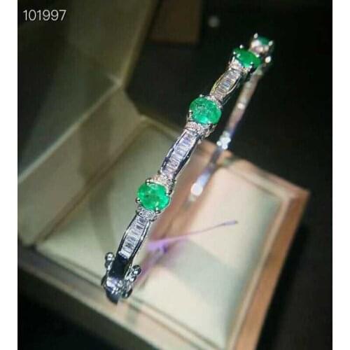 Natural green emerald gem Bangles Natural gemstone Bangles S925 silver bracelet grace simple row hoop women party gift jewelry