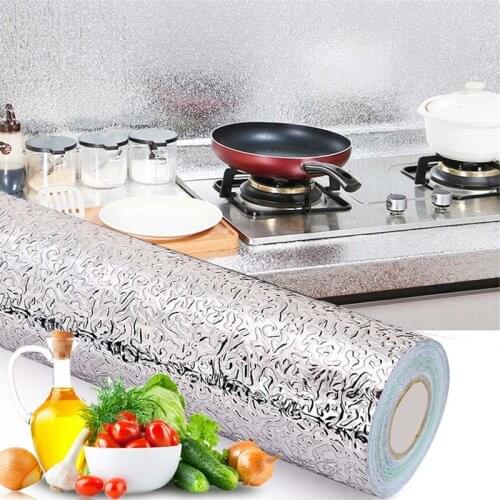 1Roll Kitchen Oil Proof Waterproof Sticker Stove Aluminum Foil Covers Self Adhesive Wallpapers Household Cabinet DIY Decor