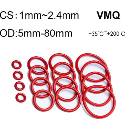 10Pcs CS 1mm/1.5mm/2mm/2.4mm Red VMQ Silicone Ring Gasket Food Grade Rubber O-Rings OD 5mm-80mm