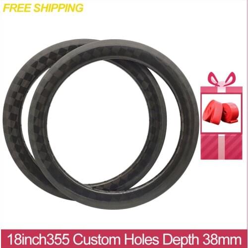 18inch 355 Birdy Folding Bike Parts Disc V Brake Full Carbon Fiber Bicycle Rim 18'' 38mm Lightweight