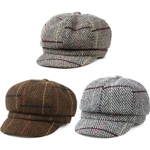 2020 Fashion Autumn Winter Women Plaid Cotton Flat Cap Peaked Hat Casual Beret Cap