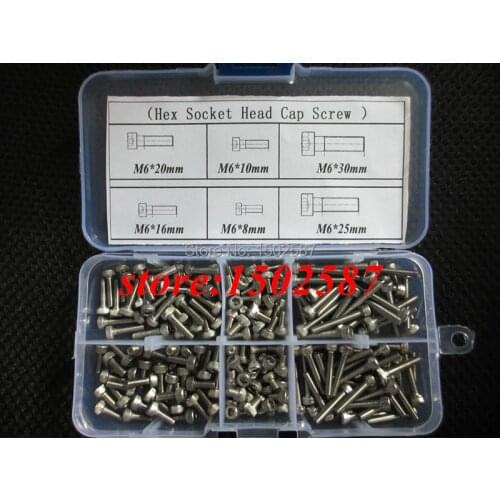 48pcs/lot M6 Cap Screw DIN912 Hex Socket Head Cap Screw Accessories Kits Bolt A2-70 Stainless Steel SUS304