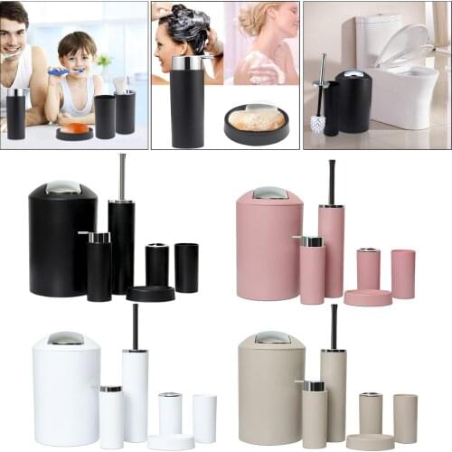 6Pcs Household Bathroom Supply Tumbler Toilet Brush Bin Toothbrush Holder Soap Dish Dispenser Bathroom Accessories Set