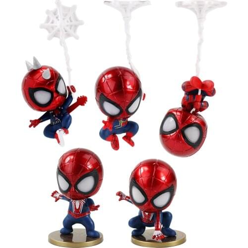 9-11cm 5pcs/Lot Avengers Super Hero Spider Man Q Ver. PVC Figure Collectible Model Toy Mini Spiderman Car Decoration Doll