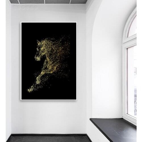 Abstract Animal Art Golden Running Horses Canvas Painting Wall Art Pictures For Living Room Modern Abstract Art Prints Posters