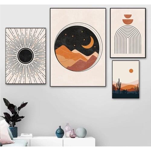 Abstract Canvas Paintings Rainbows Modern Sun and Moon Posters and Geometric Line Prints Wall Art Pictures for Living Home Decor