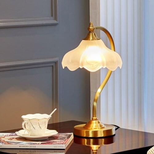 American copper decorative table lamp flower shape bedroom bedside lighting American pastoral retro study room reading desk lamp
