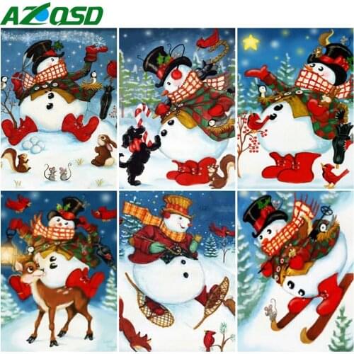 AZQSD Full Square Diamond Painting Snowman Winter Childrens Room Decor Diamond Embroidery Cartoon Mosaic Handicraft Gift