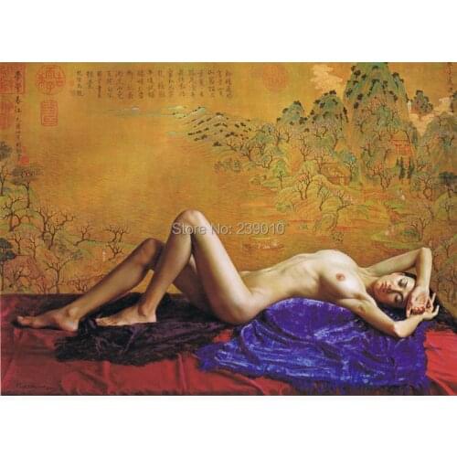 Free shipping nude art prints oil painting wall art decoration picture Chinese woman oil painting on canvas nude prints canvas