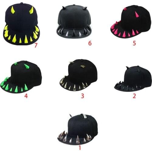 Unisex Punk Gothic Horn Rivets Baseball Cap Hip Hop Street Festival Snapback Hat