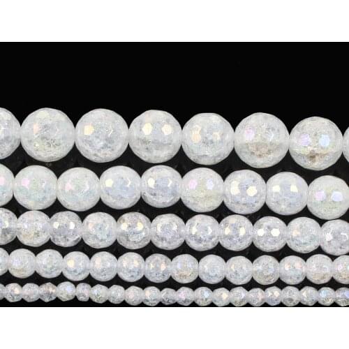Natural Stone Faceted White Gem Cracked Charm Round Loose Beads For Jewelry Making Needlework Bracelet DIY 15'Strand 4-12 MM