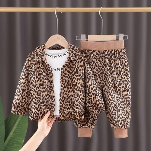 LZH Childrens Clothes Autumn Winter Kids Baby Boys Clothes Leopard Print Cardigan Suit 3pcs Outfits Toddler Girls Clothing Sets