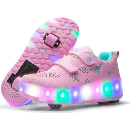 Children Roller Skate Sneakers Shoes for Boy Girl USB Charging Glowing Light Up Kids Boys Girls Shoe With On Double Wheels
