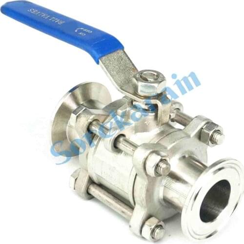 DN25 Fit 32mm Pipe OD 1.5" Tri Clamp Ferrule OD 50.5mm 304 Stainless Steel 3-Piece Type Sanitory Ferrule Ball Valve