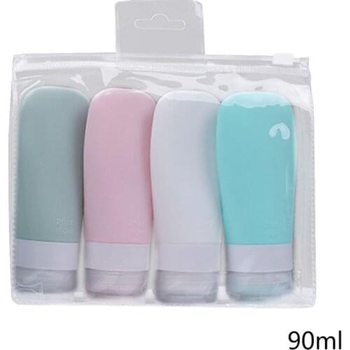 4Pcs 38/60/90ml Travel Portable Silicone Empty Bottles Leak Proof Squeezable Refillable Tubes Shampoo Lotion Containers