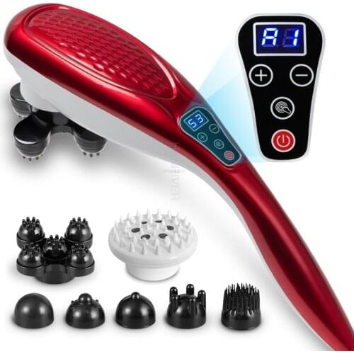 Electric Shiatsu Neck Back Massager Far Infrared Magnet Acupressure Vibration Handle Massage Waist Massager Device Pain Relief