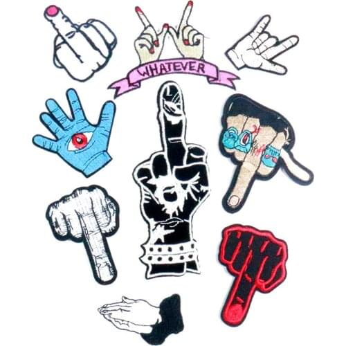 Erect Middle Finger Embroidery Cloth Patches American Punk Style Personality Gesture Iron Ons Clothing Accessories Badges Patch