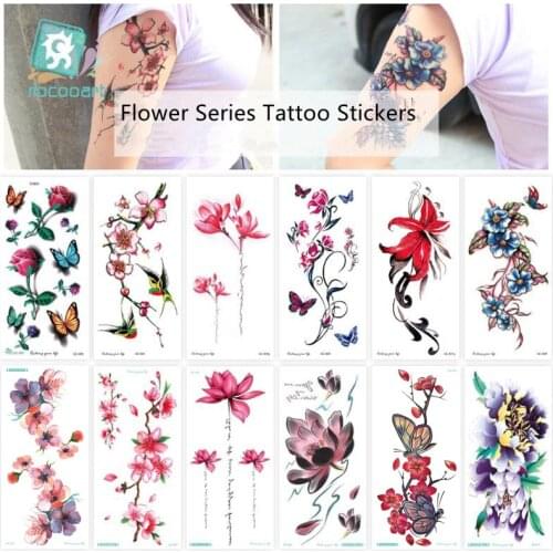 Natural Butterfly Rose Flower Design Arm Waterproof Water Transfer Temporary Tattoo Sticker For Women Body Art Fake Tattoos