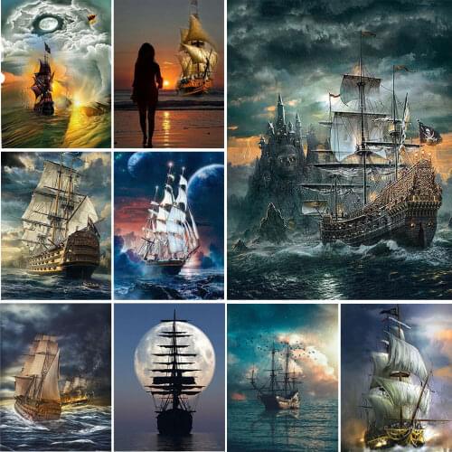 FIYO 5d DIY Diamond Painting Full Drill Ship Sea Mosaic Cross Stitch Sailboat Scenery Embroidery Home Decor Diamond Art