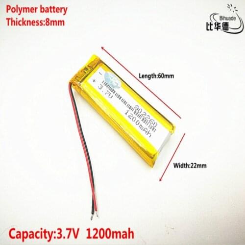 Good Qulity 3.7V,1200mAH,802260 Polymer lithium ion / Li-ion battery for TOY,POWER BANK,GPS,mp3,mp4