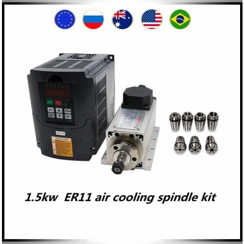 Z axis Spindle motor kit 1.5kw 1500W air cooling spindle ER11 motor + huanyang VFD inverter with RS485 + ER11 collets for CNC