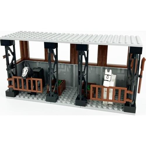MOC Horse Stable Building Blocks City Farm Creator Accessories Cowshed Bricks Parts Toys Farmland House Chicken Coop Pigpen Set