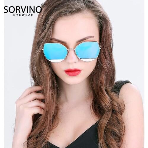 2021Fashion Cat Eye Sunglasses Women Metal Frame New Classic Sun Glasses Ladies Retro Blue Ocean Lens Trendy Polygon Glass A0034