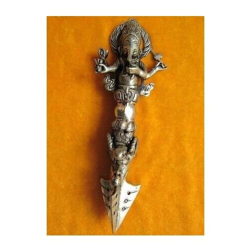 Copper Brass CHINESE crafts Asian 9"/ Elaborate Old Buddhism copper ancient sword weapon statue