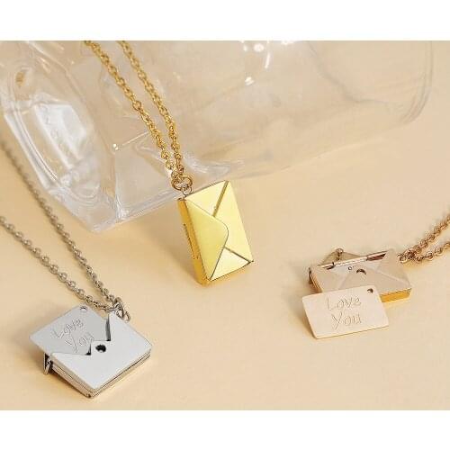 Engrave'Love You' Fashion Choker Necklace For Women Female Steel Rose Gold Color Envelope Clavicle Pendant Necklace Jewelry Gift