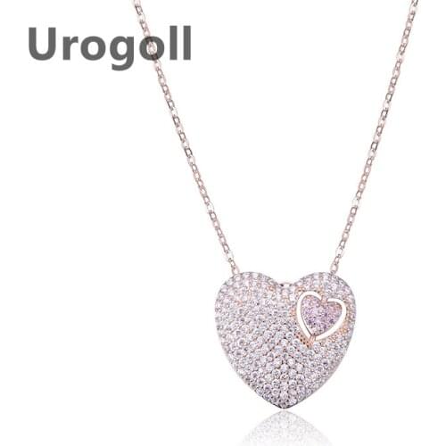 Fashion Women 925 Sterling Silver Necklace Heart Shape Zircon Pendant Necklaces Love Chain Necklace Jewelry Accessory Girl Gift