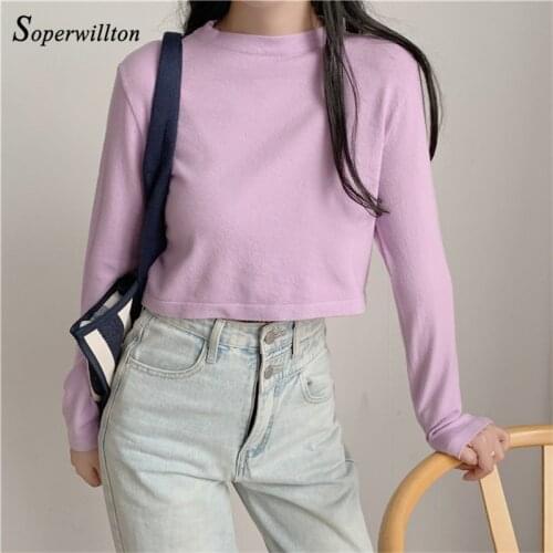 Fashion Long Sleeve Cropped Tops Autumn 2020 Women Short T-Shirt Sexy Female T Shirt one size Slim Ladies Tops Tees