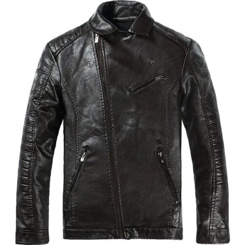 Mens Leather Jacket Diagonal Zipper Motorcycle Leather Jacket Men Casual Suede Punk Jacket Male Boutique Outerwear