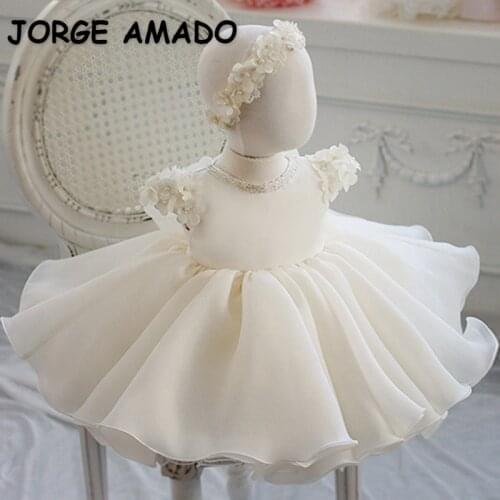 2021 New Summer Kid Girls Party Dress White Appliques Flowers Sleeves Princess Formal Dresses Wedding Piano Perform Birthday E94