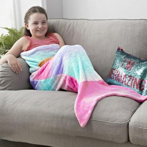 Children Kids Mermaid Blanket Shark Mermaid Tail Blanket Sleeping Sack Sofa Bed Double Flannel Child Sleeping Bag 140X70cm