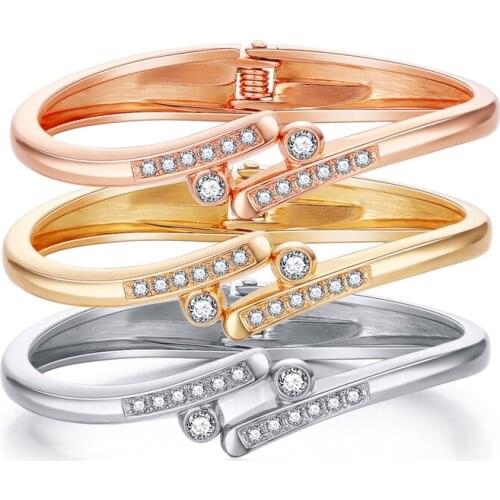 ORNAPEADIA Wholesale Minimalist Elegant One Word Crystal Bangle Fashion Temperament Color Preserving Gold Plated Bracelet Lady