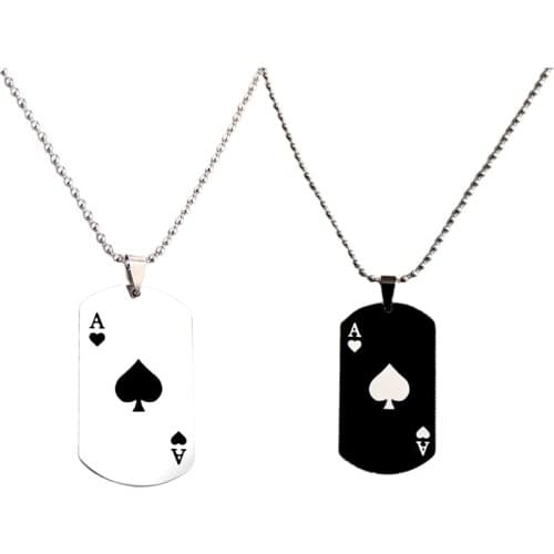 Men Statement Poker Lucky Ace of Spades Pendant Necklace Red Black Silver Color Stainless Steel Jewelry Fortune Playing Cards