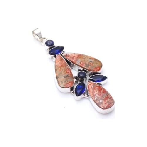 Genuine Leopardskin Jasper Pendant Silver , Hand made Women Jewelry gift , P9704