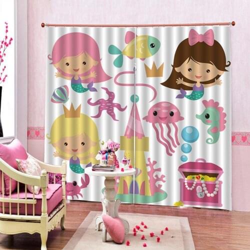 Undersea plant Cartoon Mermaid Castle Curtain For Childrens room Bedroom Blackout Window Drapes Decor Customizable any size