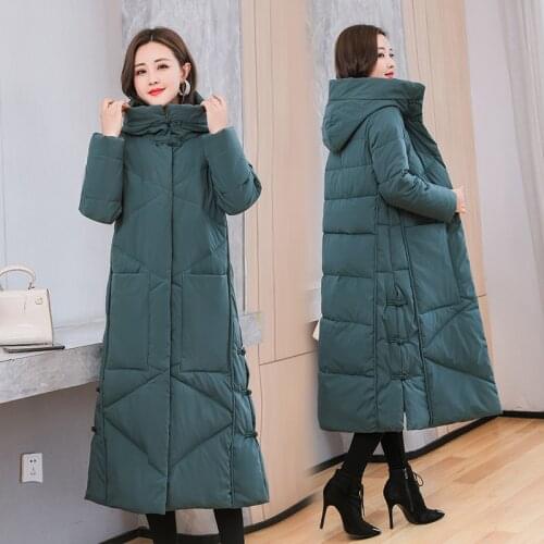 Down parka womens 2021 winter new national style loose cotton padded clothes long knee length cotton padded jacket